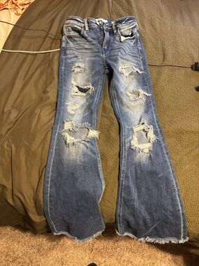 KanCan Distressed Flare Jeans in Blue